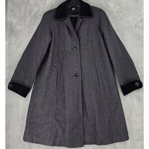 JoD Jacket Womens Large Gray Wool Blend Black Velvet Trim 90s Vintage Pea Coat